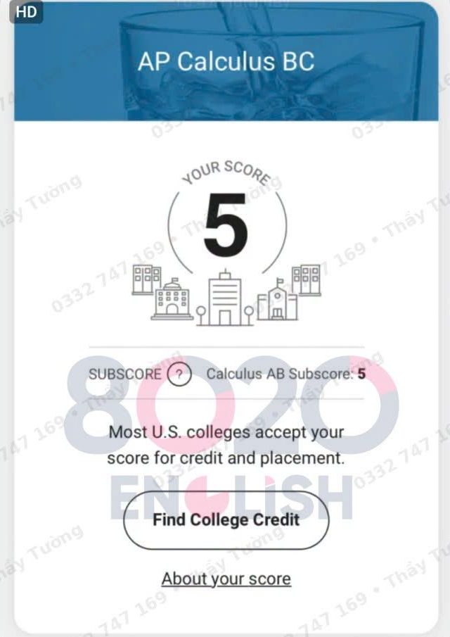 AP Calculus BC score report: 5
